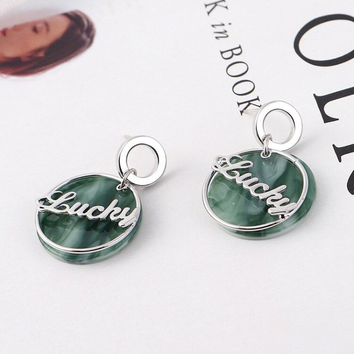 Korean Style Simple Fashion Lettered Lucky Earrings Circle Earrings 925 Sterling Silver Ear Stud Earrings Jewelry  138921