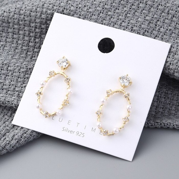 Korean-Style Elegant Pearl Earrings Women's Fashion All-match Ring Zircon Ear Stud Earrings 138876
