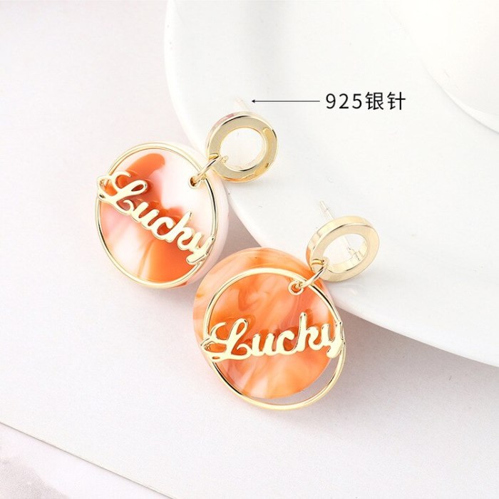Korean Style Simple Fashion Lettered Lucky Earrings Circle Earrings 925 Sterling Silver Ear Stud Earrings Jewelry  138921