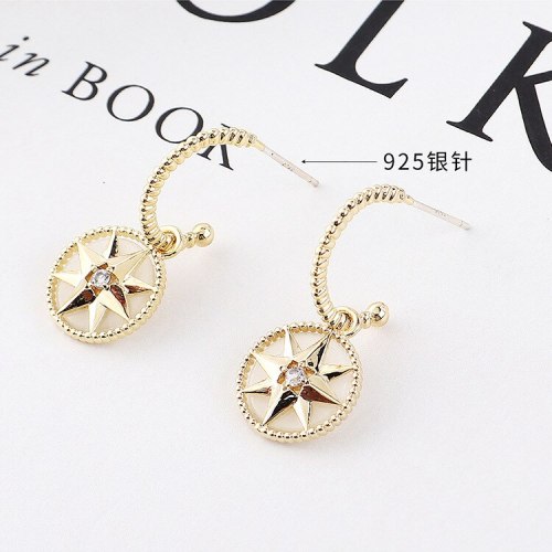 Korean Style Creative Lucky Compass French Earrings Female Electronic Heater S925 Silver Needle Stud Earrings Wholesale 138730