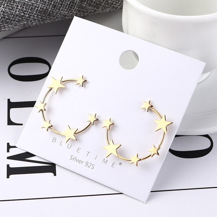 S925 Silver Needle Korean Fashion Simple Star Earrings Female Cool All-match Five-Pointed Star Stud Earrings Wholesale 138962
