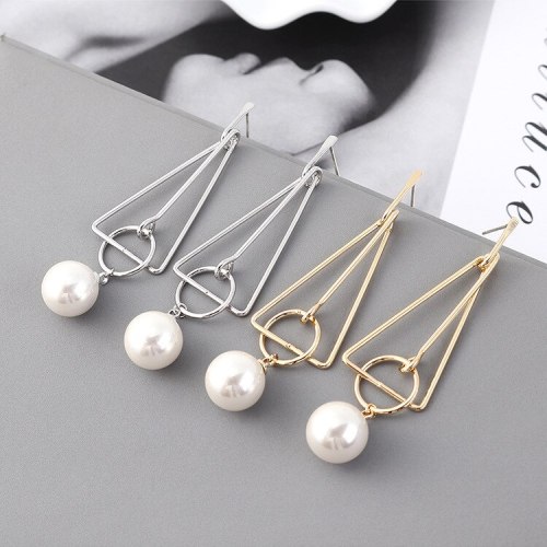 Silver Needle Stud Earrings Female European and American Creative Simple Pearl Earrings Triangle Geometric Earrings 139582