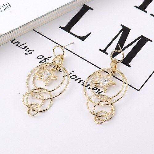 European Creative Elegant Circle Ring Zircon Stud Earrings Women's Five-Pointed Star Earrings S925 Silver Needle Earrings 138948