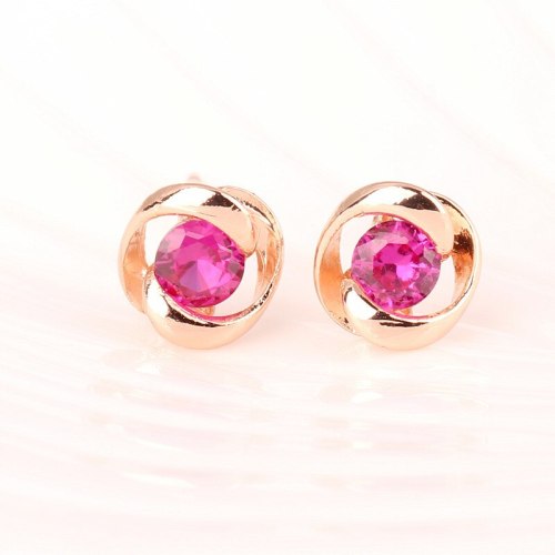 Ruby Inlaid Classic Stud Earrings Plated 18K Gold All-match Earrings Jewelry Qxwe630
