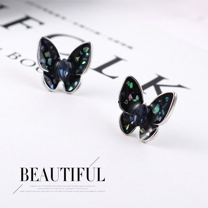 S925 Sterling Silver New Hipster Butterfly Stud Earrings Girl's Crystal Earrings Korean Cute Small Jewelry 138863