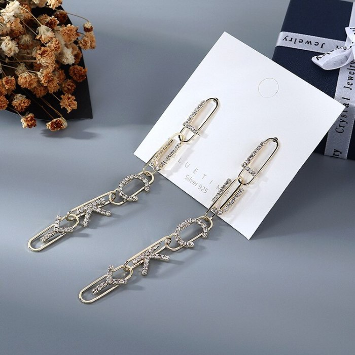 New Lucky Letter Earrings Women's European Long Fashion Creative Exaggerated Tassel Ear Pendant 925 Silver Needle B-4860