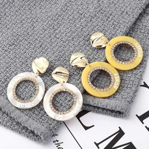 European All-match Fashion Cool Circle Yellow Acrylic Earrings Printed Letters Irregular Stud Earrings Female 139867