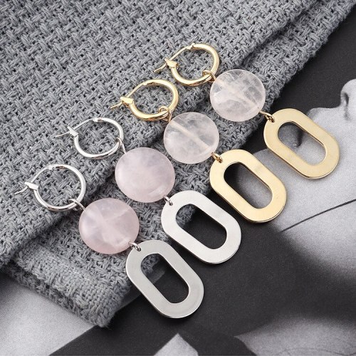 S925 Sterling Silver New Korean Fashion Pink Crystal Earrings Women's Simple All-match Circle Geometric Earrings 139879