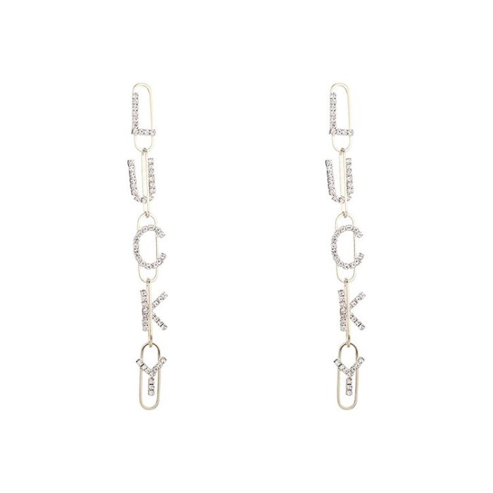 New Lucky Letter Earrings Women's European Long Fashion Creative Exaggerated Tassel Ear Pendant 925 Silver Needle B-4860