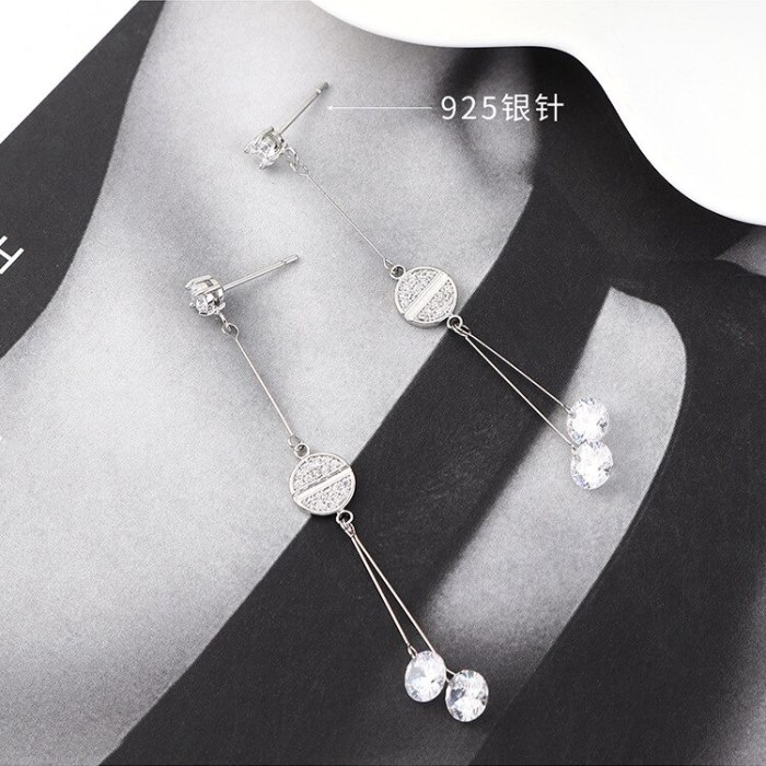 New Korean-Style Elegant Tassel Earrings Women's Fashion All-match Zircon Earrings S925 Silver Needle jewelry B-4419