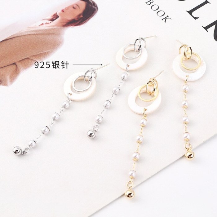 Korean Style Elegant Circle Pearl Earringgs Long Fashion All-match Tassel Earrings Women's Sterling Silver Needle 139832