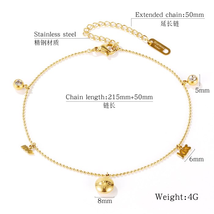 Japanese and Korean Jewelry New Simple Personality Letter Round Plate Diamond-Set Women's Anklet Gb107