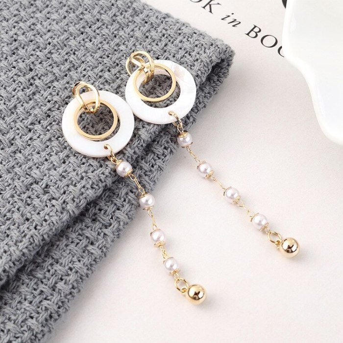 Korean Style Elegant Circle Pearl Earringgs Long Fashion All-match Tassel Earrings Women's Sterling Silver Needle 139832