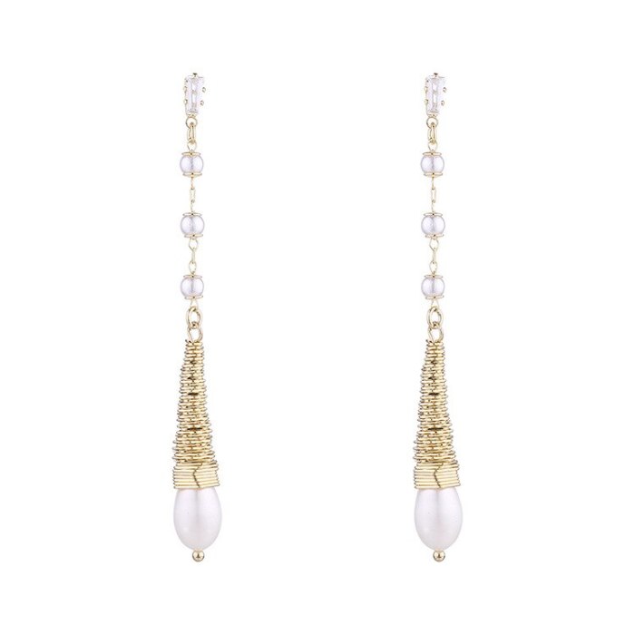 S925 Silver Pin Earrings European Retro Fashion Simple Pearl Earrings Women's Long Tassel Earrings 140324