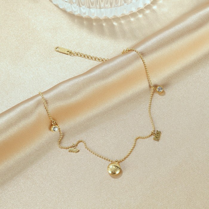 Japanese and Korean Jewelry New Simple Personality Letter Round Plate Diamond-Set Women's Anklet Gb107