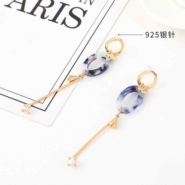 Korean Elegant Zircon Earrings Women's Fashion Acrylic Geometric Long Tassel Earrings S925 Silver Needle Ear Stud B-4462