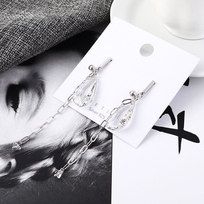 New Korean Fashion Elegant Drop Crystal Stud Earrings Female Tassel Earrings Anti-Allergy Sterling Silver Earrings 139003