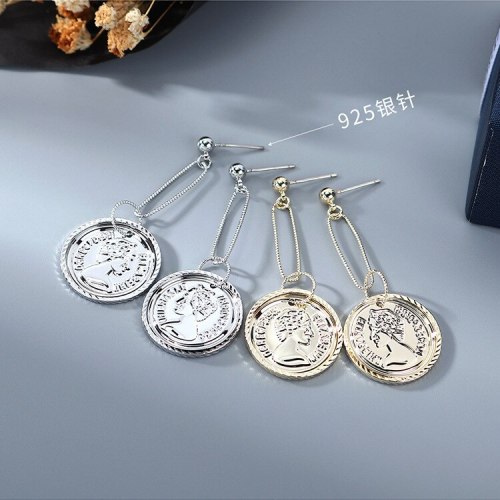 French Retro Avatar Ear Pendant Women's Simple All-match Seal Earrings S925 Silver Pin Jewelry B-4858