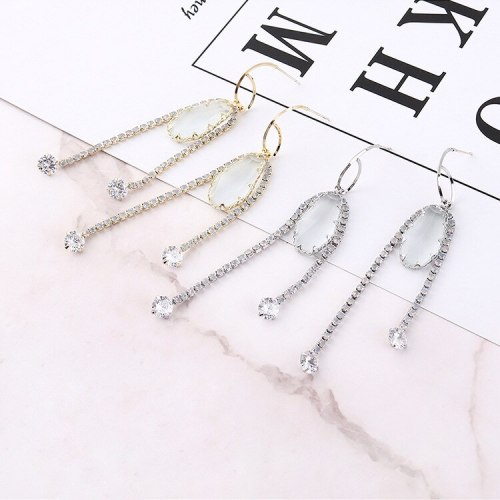 New Korean Fashion Elegant Full Diamond Zircon Earrings Female Tassel Ear Stud S925 Sterling Silver Anti-Allergy Ear Stud 138826