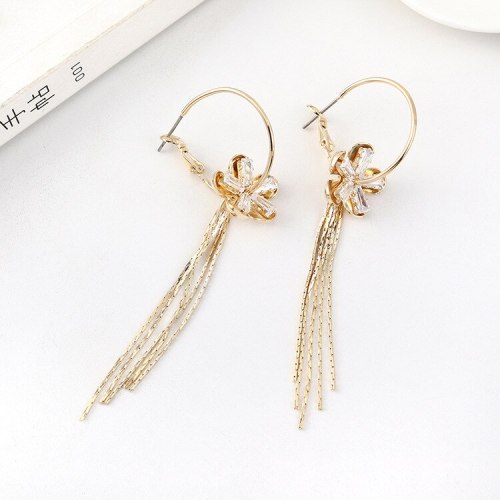 Women's Korean-Style Elegant Tassel Earrings Long Creative Fashion Flower Ear Pendant S925 Silver Needle Jewelry B-4473