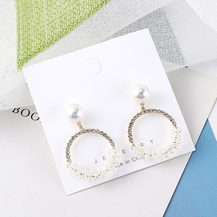 S925 Silver Needle Earrings European Exaggerated Diamond Set Pearl Earrings Female Round Stud Earrings Jewelry 138717