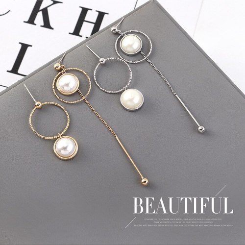 Fashion Asymmetric Tassel Earrings Women's Long All-match Elegant Circle Pearl Earrings S925 Silver Needle Jewelry 140348