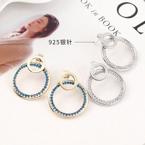 S925 Silver Pin Earrings Women's European Fashion Retro Simple Hipster Stud Earrings All-match Circle Hollow-out Earrings 140340