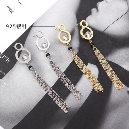 New European Retro Tassel Earrings Women's Simple Fashion S925 Silver Pin Zircon Earrings Popular Small Jewelry 140330