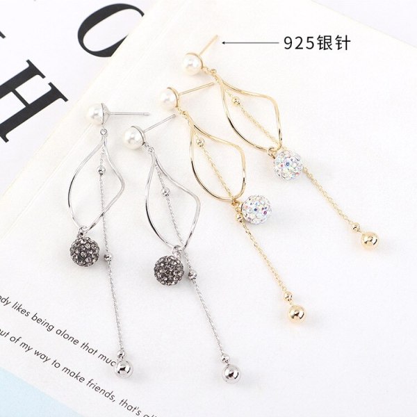 S925 Needles Ear Stud Korean Temperament Long Tassel Earrings Female Fashion Small Ball Ear Pendant Ornament 140338