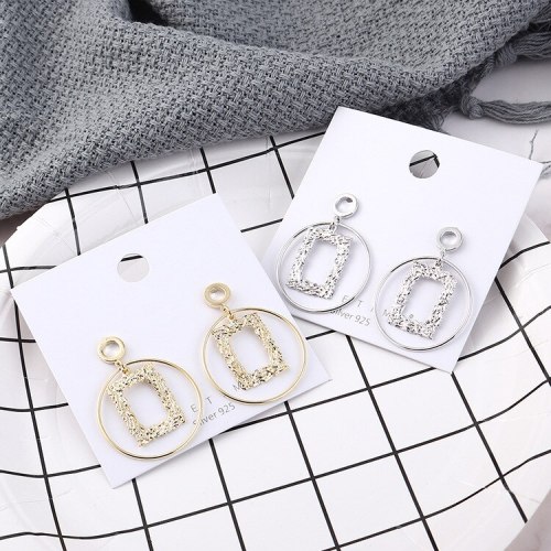 European New Exaggerated Cool Gold-Plated Earrings Women's Simple Circle Hollow Relief Geometric Earrings Silver Pin 138899