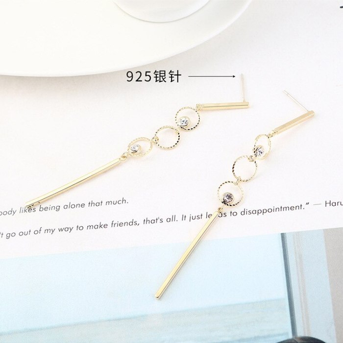 Korean Fashion Hipster Simple Tassled Earrings Women's Long Versatile Zircon Earrings S925 Silver Pin 140326