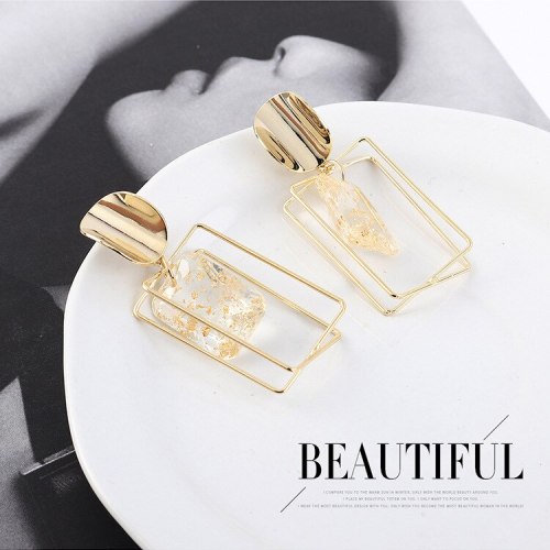 European and American Fashion All-match Earrings Women's Irregular Three-dimensional Square Hollow Acrylic Earrings 138895