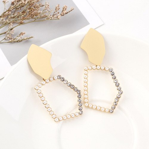New European Cool Creative Diamond Set Pearl Earrings Female Fashion All-match Geometric Earrings S925 Silver Needle 140568