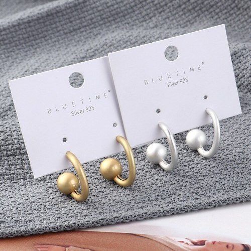 European C- Shaped Stud Earrings Female Half-round Ball Metal Earrings 925 Sterling Silver Needle Earrings 138865