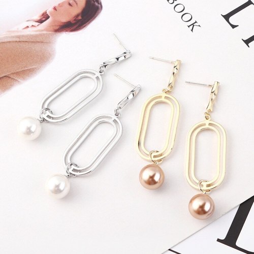 New Korean Fashion Pearl Earrings Women's Retro Simple Double Coils Geometric Cutout Earrings Silver Needle Stud Earrings 139895