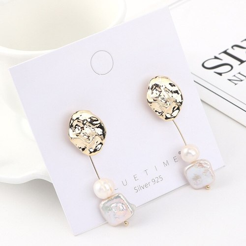 New European Retro Natural Pearl Earrings Female Cool All-match Irregular Small Lotus Leaf S925 Silver Needle Earrings 140562