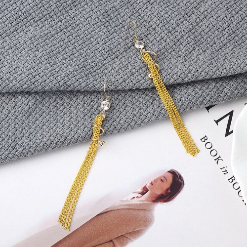 New European and American Exaggerated Cool Gold-Plated Spiral Tassel Earrings Women's Long Zircon Earrings 138914