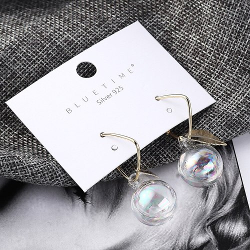 Korean  Exaggerated Earrings Women's All-match Leaves Crystal Ball Earrings Anti-Allergy S925 Sterling Silver Jewelry 138981