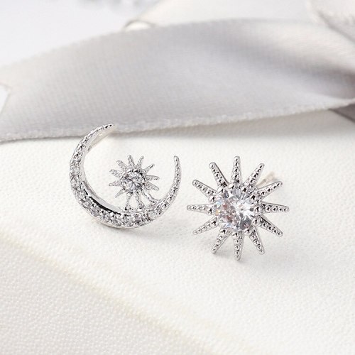 New Korean Simple All-match Star Moon Sun Earrings Female S925 Silver Needle Anti-Allergy Ear Stud Ornament Wholesale 139552