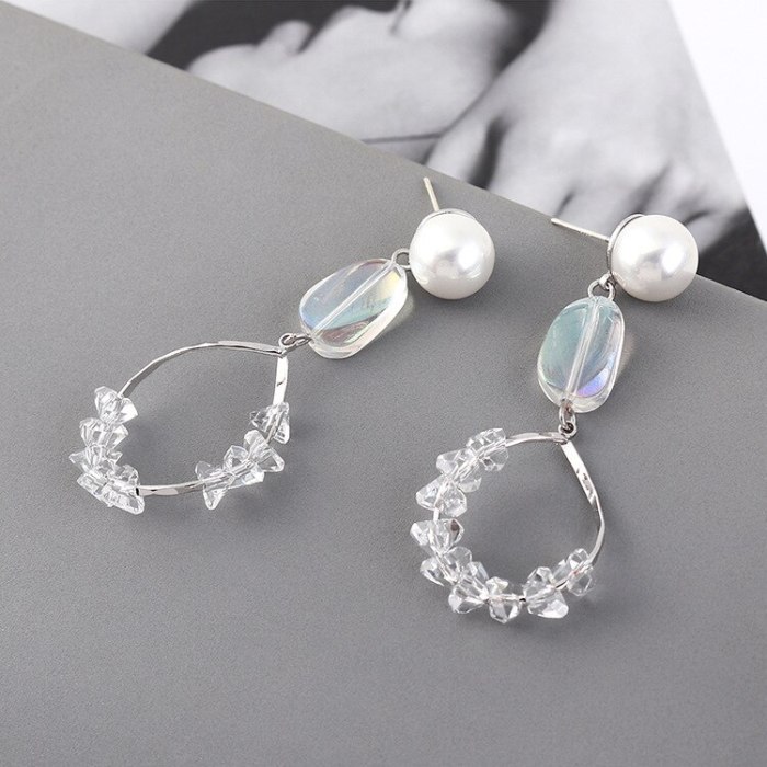 Korean-Style Vintage Pearl Earrings Women's Fashion Simple Crystal Ear Pendant S925 Pure Silver Pin Small Jewelry 140122