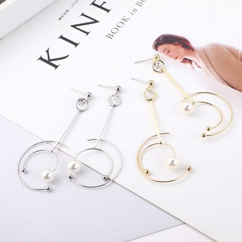Korean Fashion Temperament Type C Earrings Female Planet Track Pearl Tassel Earrings 925 Sterling Silver Earrings 138970