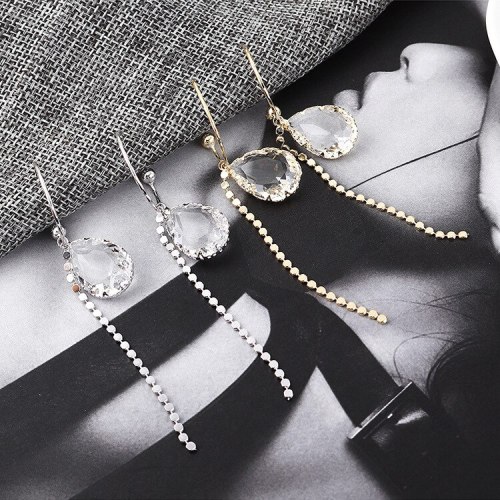 New Korean Fashion All-match Heart Glass Stud Earrings Women's Long Tassel Earrings 139000