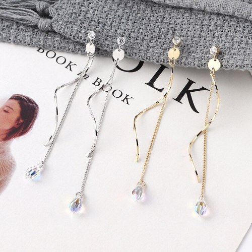 Korean Fashion Elegant Teardrop Crystal Earrings Women's All-match S-Shaped Spiral Long Tassel Earrings 925 Silver Pin 139899