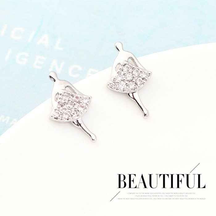 Korean Hipster Note Ear Stud S925 Sterling Silver Pin Creative Fashion Cool Simple Dancing Girl's Earrings 140461