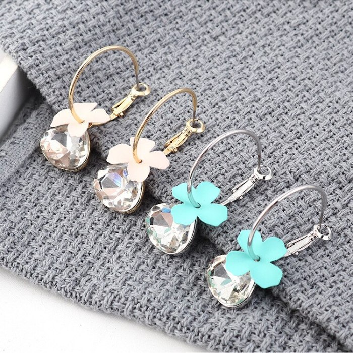 New Korean Fashion Frosted Flower Earrings Girl's Heart Elegant Glass Ear Stud Small Jewelry 139598