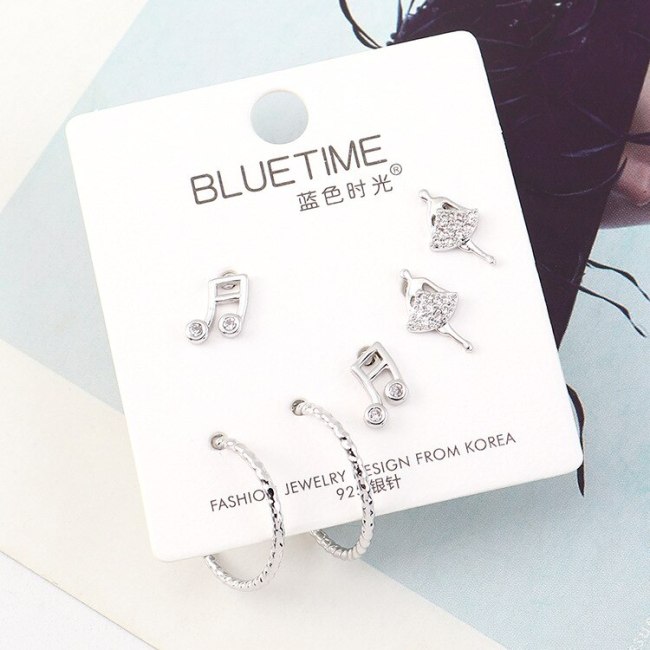 Korean Hipster Note Ear Stud S925 Sterling Silver Pin Creative Fashion Cool Simple Dancing Girl's Earrings 140461