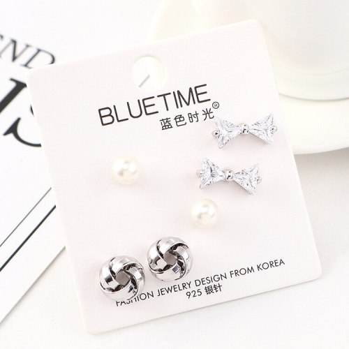 European and American Fashion Simple Pearl Earrings Girl's Versatile Hipster Bow S925 Silver Needle Stud Earrings 140462