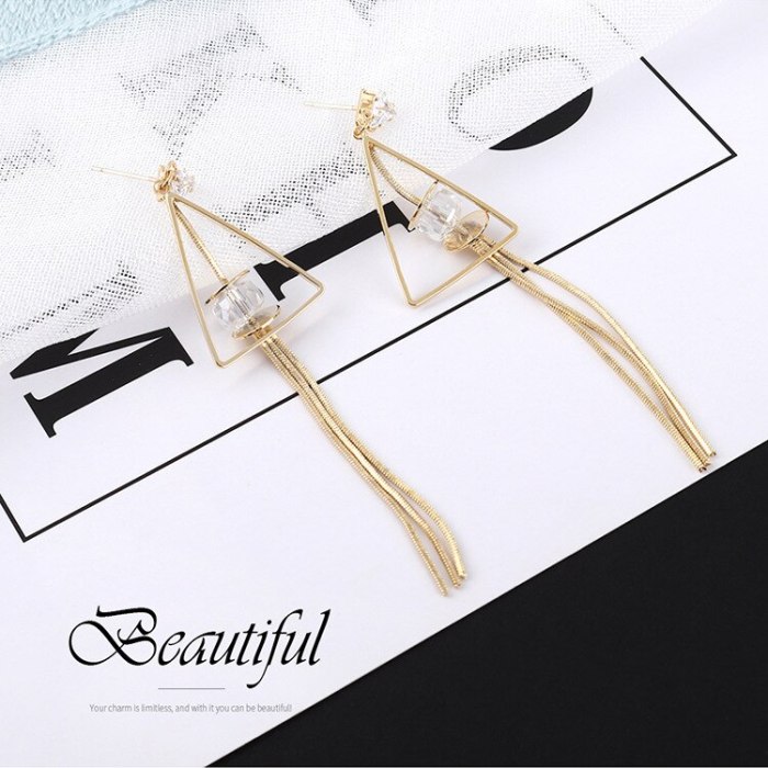 New Korean Fashion Elegant Earrings Women's Tassel Earrings S925 Sterling Silver Needle Triangle Stud Earrings 138823