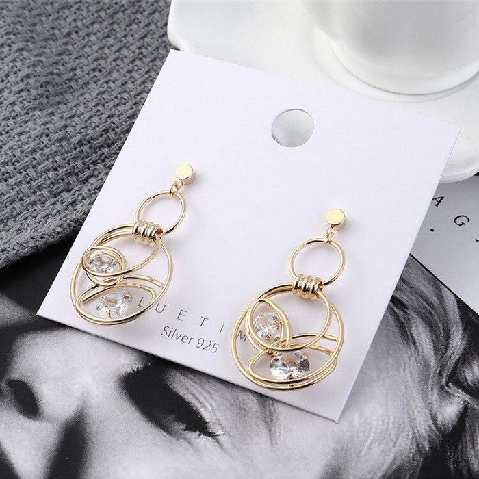 Korean Fashion All-match Zircon Earrings Female Temperament Double Coils Hollow-out Earrings Anti-Allergy Silver Needle 138888