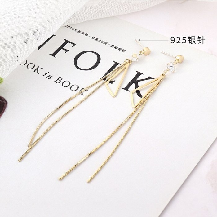 New Korean Style Elegant Fashion Asymmetric Triangle Ear Stud Female Tassel Earrings S925 Sterling Silver Needle Ear Stud 138860